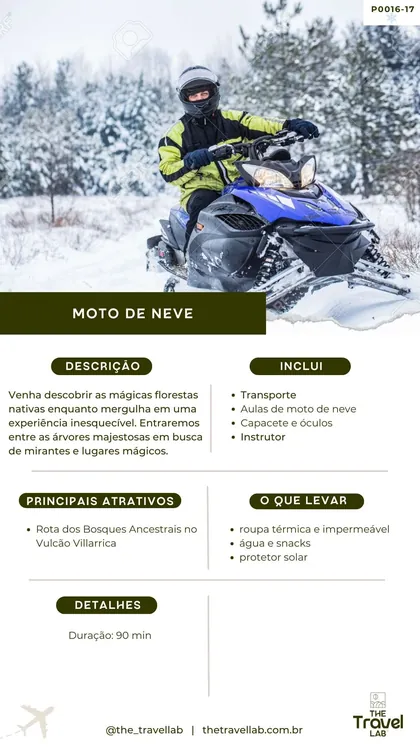 Ficha do passeio de moto de neve pela Rota dos Bosques Ancestrais do Villarrica