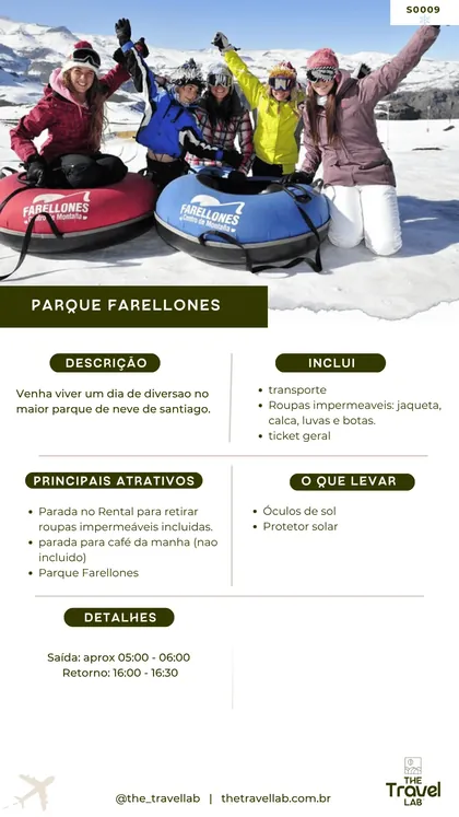 Ficha do Parque Farellones, o maior parque de neve de Santiago, com tubing
