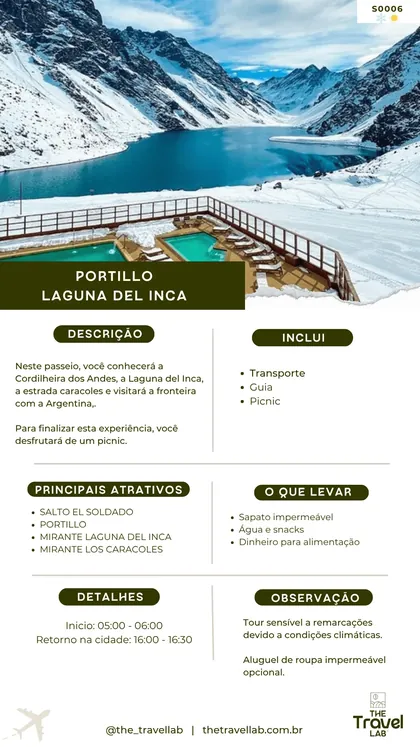Ficha do passeio a Portillo e à Laguna del Inca, na estrada para a Argentina