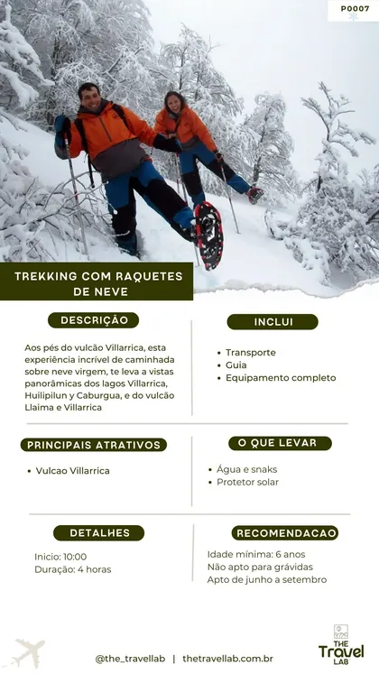 Ficha do trekking com raquetes de neve aos pés do vulcão Villarrica