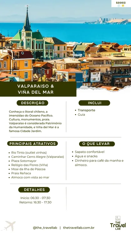 Ficha do passeio de dia inteiro a Valparaíso e Viña del Mar