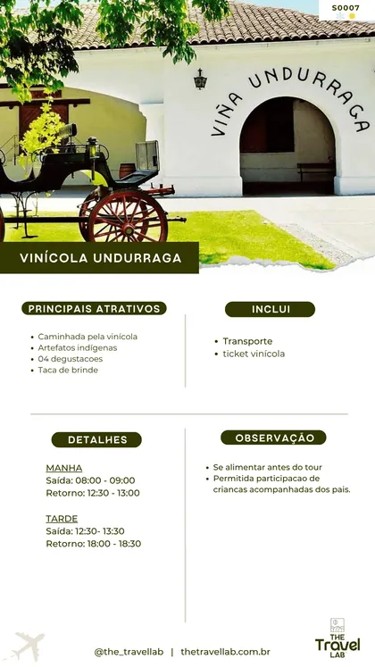 Ficha da visita à vinícola Undurraga, com 4 degustações e taça de brinde