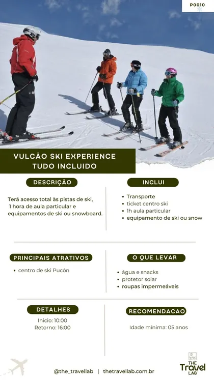 Ficha do Vulcão Ski Experience Tudo Incluído, com aula particular e equipamento